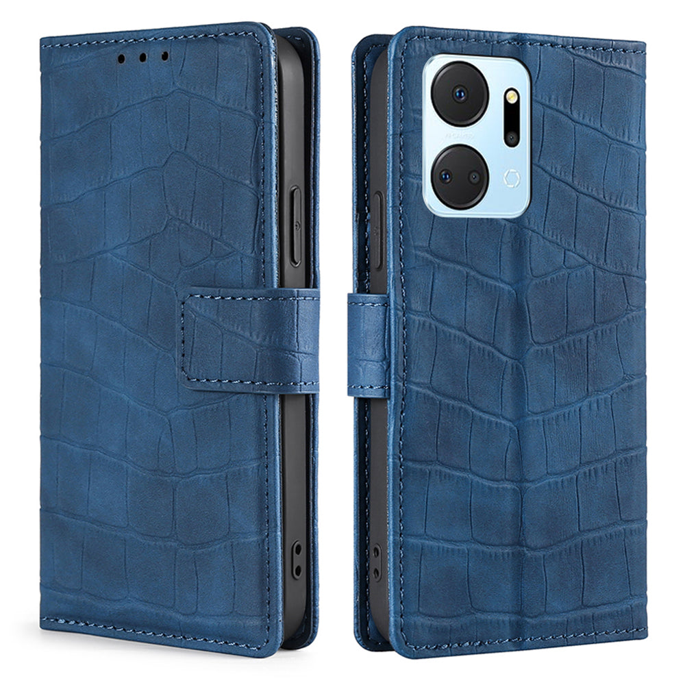For Honor X7a 5G Skin-touch Feeling Phone Case Crocodile Texture PU Leather Wallet Stand Anti-fall Cover