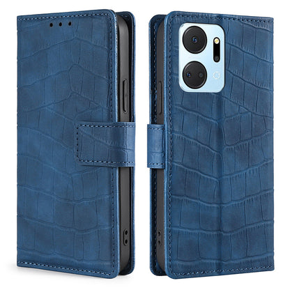 For Honor X7a 5G Skin-touch Feeling Phone Case Crocodile Texture PU Leather Wallet Stand Anti-fall Cover