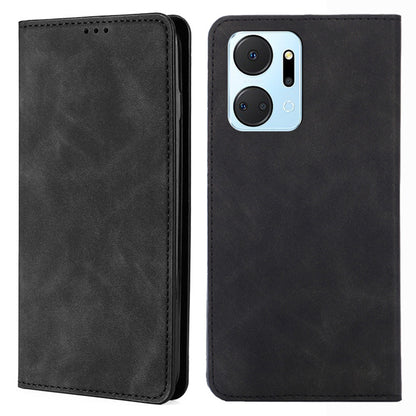 For Honor X7a 5G Anti-Fading Skin-touch Feeling Phone Case Card Holder Stand Leather Phone Cover