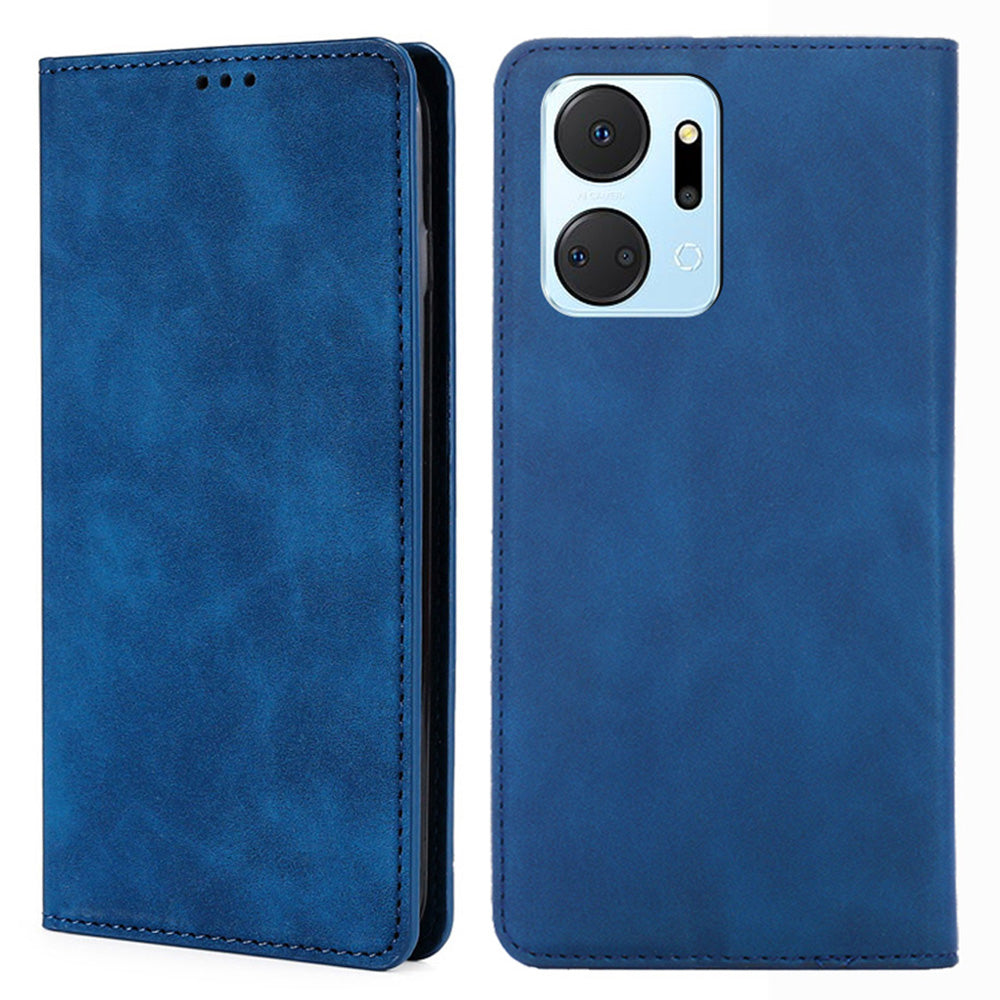 For Honor X7a 5G Anti-Fading Skin-touch Feeling Phone Case Card Holder Stand Leather Phone Cover