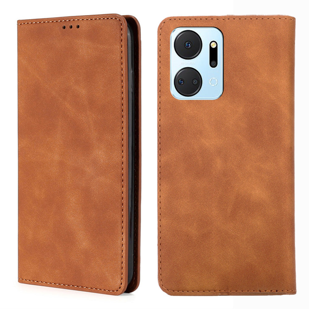 For Honor X7a 5G Anti-Fading Skin-touch Feeling Phone Case Card Holder Stand Leather Phone Cover