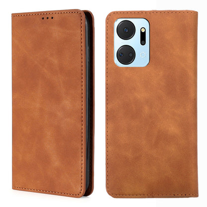 For Honor X7a 5G Anti-Fading Skin-touch Feeling Phone Case Card Holder Stand Leather Phone Cover