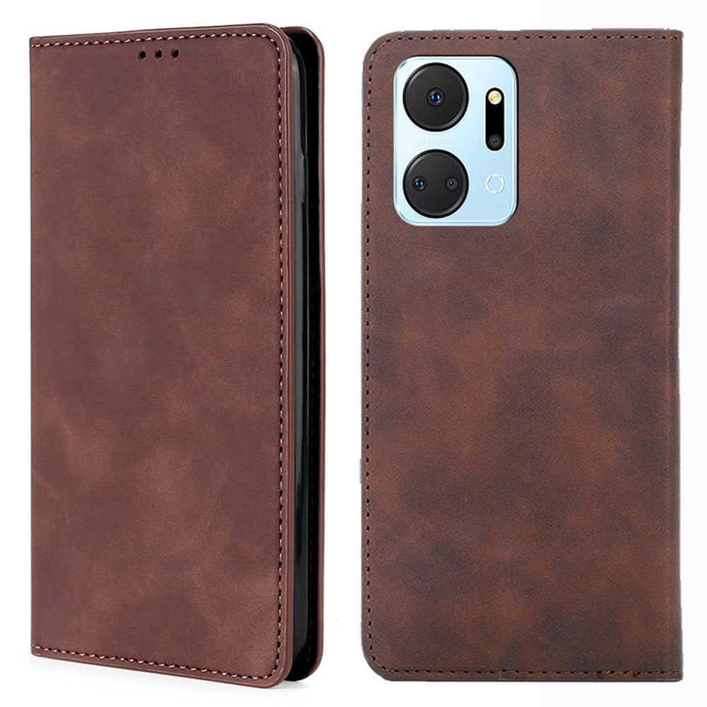 For Honor X7a 5G Anti-Fading Skin-touch Feeling Phone Case Card Holder Stand Leather Phone Cover