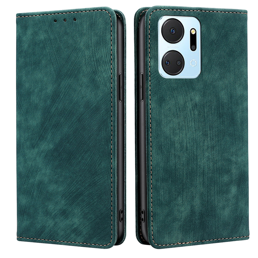 For Honor X7a 5G RFID Blocking Protective Cover Magnetic Leather Wallet Phone Stand Case