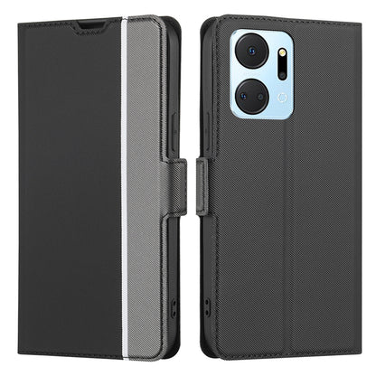For Honor X7a 5G Cell Phone Leather Case Card Holder Stand Twill Texture Phone Cover