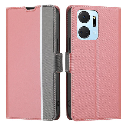 For Honor X7a 5G Cell Phone Leather Case Card Holder Stand Twill Texture Phone Cover