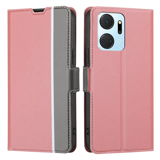 For Honor X7a 5G Cell Phone Leather Case Card Holder Stand Twill Texture Phone Cover