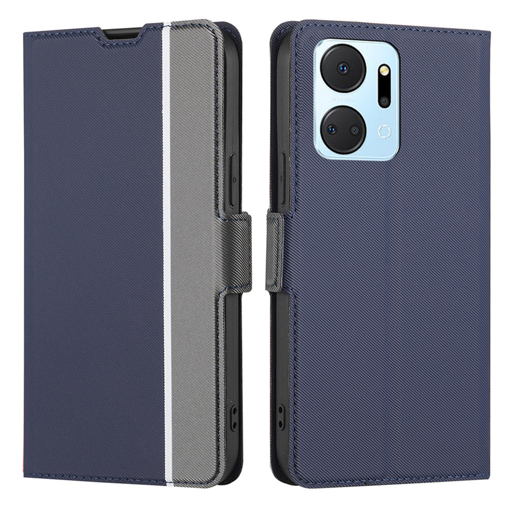 For Honor X7a 5G Cell Phone Leather Case Card Holder Stand Twill Texture Phone Cover