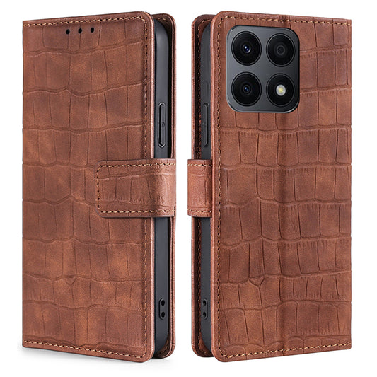 For Honor X8a 4G Skin-friendly Wallet Stand Phone Case Crocodile Texture PU Leather Phone Cover