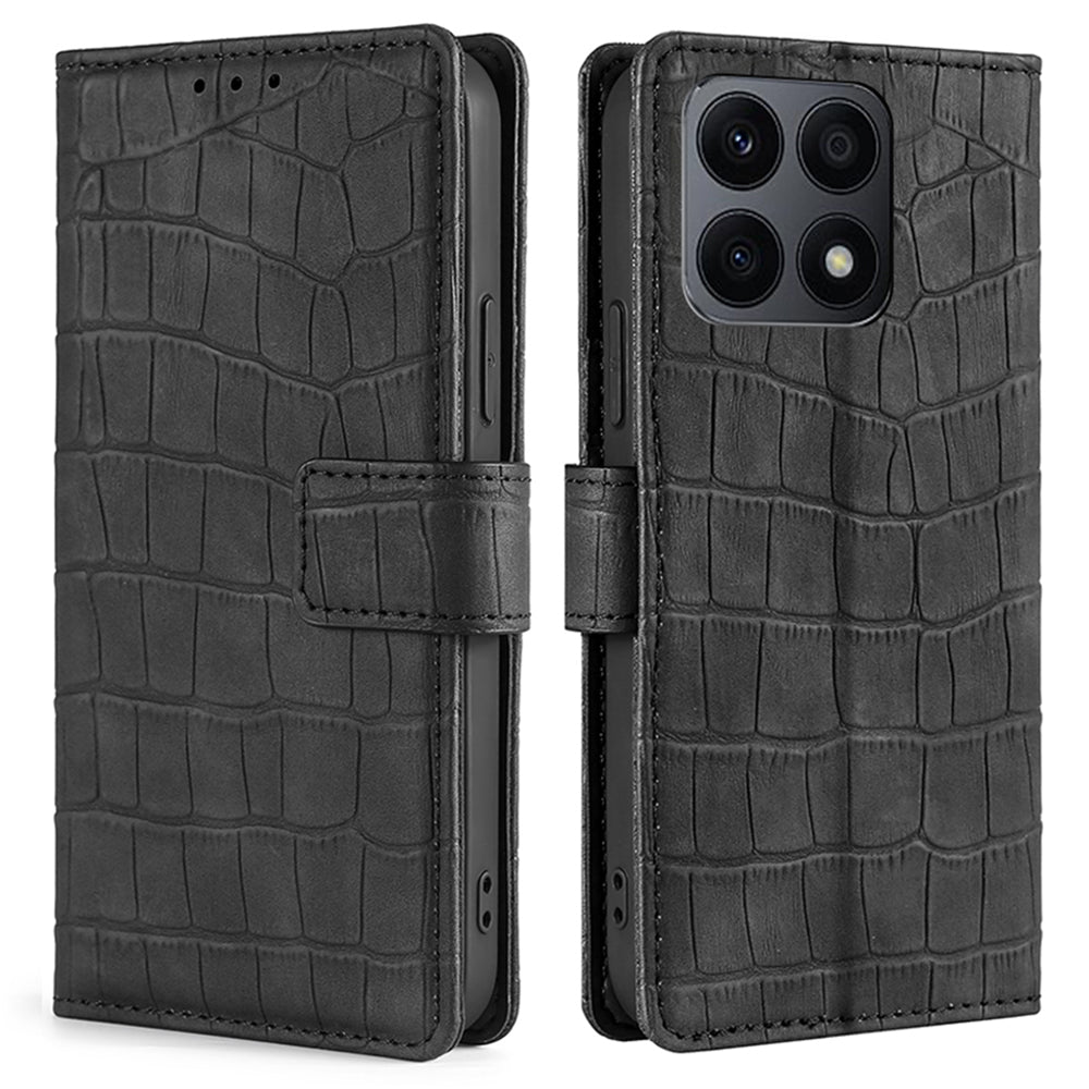 For Honor X8a 4G Skin-friendly Wallet Stand Phone Case Crocodile Texture PU Leather Phone Cover