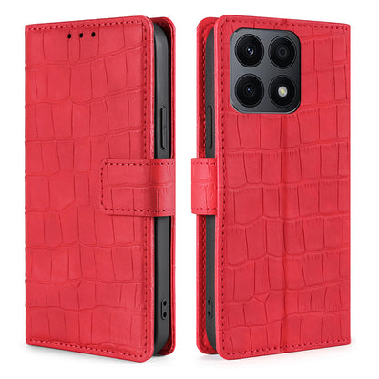 For Honor X8a 4G Skin-friendly Wallet Stand Phone Case Crocodile Texture PU Leather Phone Cover