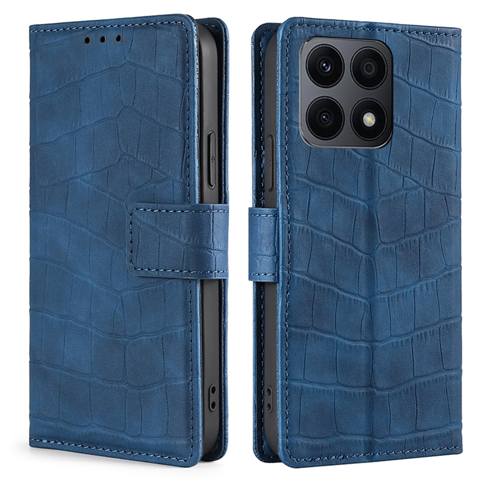 For Honor X8a 4G Skin-friendly Wallet Stand Phone Case Crocodile Texture PU Leather Phone Cover