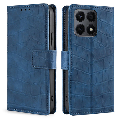 For Honor X8a 4G Skin-friendly Wallet Stand Phone Case Crocodile Texture PU Leather Phone Cover