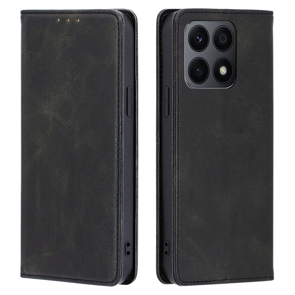 PU Leather+TPU Wallet Stand Phone Case for Honor X8a 4G , Calf Texture Magnetic Closing Anti-drop Cover