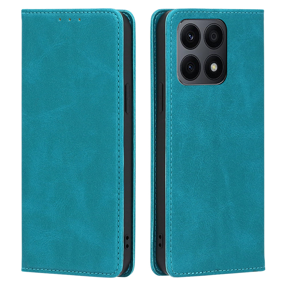 PU Leather+TPU Wallet Stand Phone Case for Honor X8a 4G , Calf Texture Magnetic Closing Anti-drop Cover