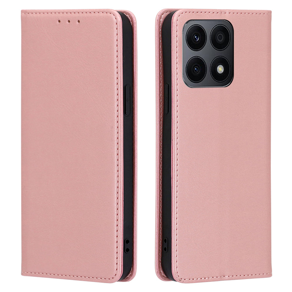 PU Leather+TPU Wallet Stand Phone Case for Honor X8a 4G , Calf Texture Magnetic Closing Anti-drop Cover