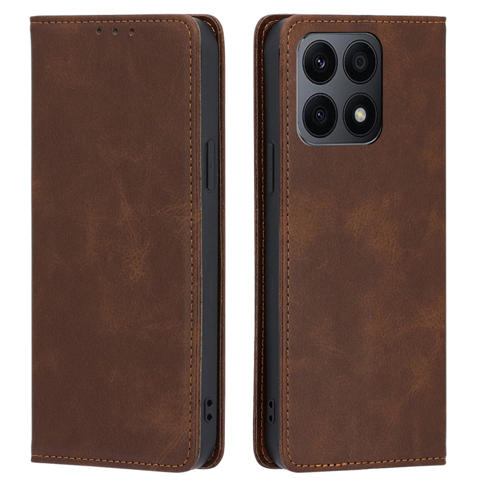 PU Leather+TPU Wallet Stand Phone Case for Honor X8a 4G , Calf Texture Magnetic Closing Anti-drop Cover