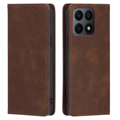 PU Leather+TPU Wallet Stand Phone Case for Honor X8a 4G , Calf Texture Magnetic Closing Anti-drop Cover