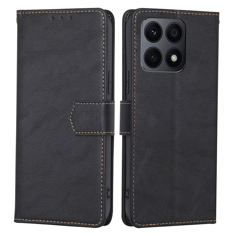 RFID Blocking Cell Phone Case for Honor X8a 4G , Cowhide Texture PU Leather Wallet Stand Cover
