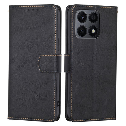 RFID Blocking Cell Phone Case for Honor X8a 4G , Cowhide Texture PU Leather Wallet Stand Cover