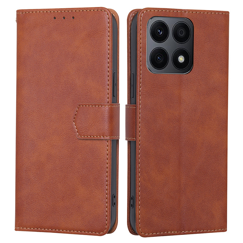 RFID Blocking Cell Phone Case for Honor X8a 4G , Cowhide Texture PU Leather Wallet Stand Cover