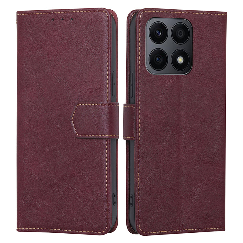 RFID Blocking Cell Phone Case for Honor X8a 4G , Cowhide Texture PU Leather Wallet Stand Cover