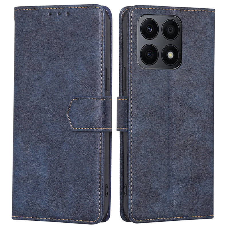 RFID Blocking Cell Phone Case for Honor X8a 4G , Cowhide Texture PU Leather Wallet Stand Cover
