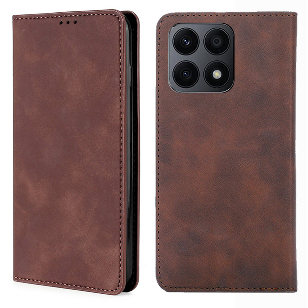 For Honor X8a 4G Card Holder PU Leather Flip Case Stand Skin-touch Feeling Cell Phone Cover