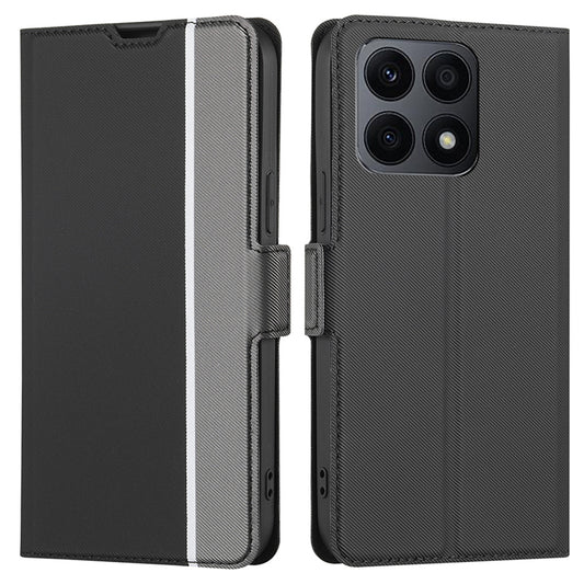 For Honor X8a 4G Twill Texture Phone Cover Card Holder Stand Anti-Scratch TPU+PU Leather Case