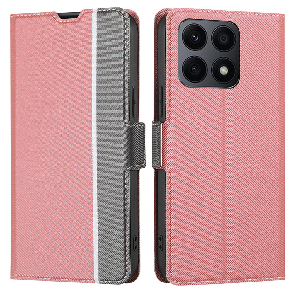 For Honor X8a 4G Twill Texture Phone Cover Card Holder Stand Anti-Scratch TPU+PU Leather Case