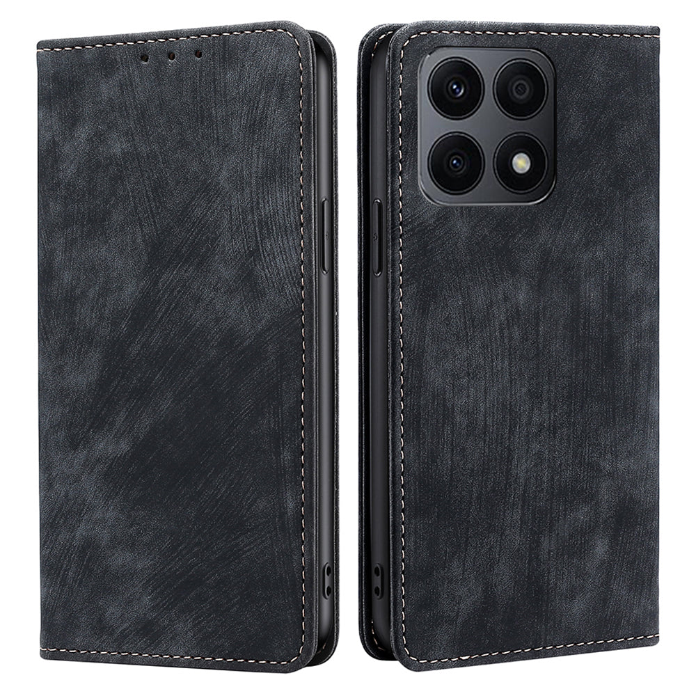 For Honor X8a 4G Phone Protective Cover Magnetic Leather Wallet Phone Stand Case with RFID Blocking Function