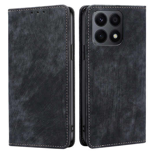 For Honor X8a 4G Phone Protective Cover Magnetic Leather Wallet Phone Stand Case with RFID Blocking Function