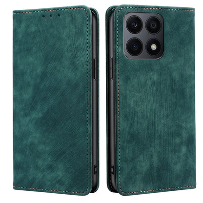 For Honor X8a 4G Phone Protective Cover Magnetic Leather Wallet Phone Stand Case with RFID Blocking Function