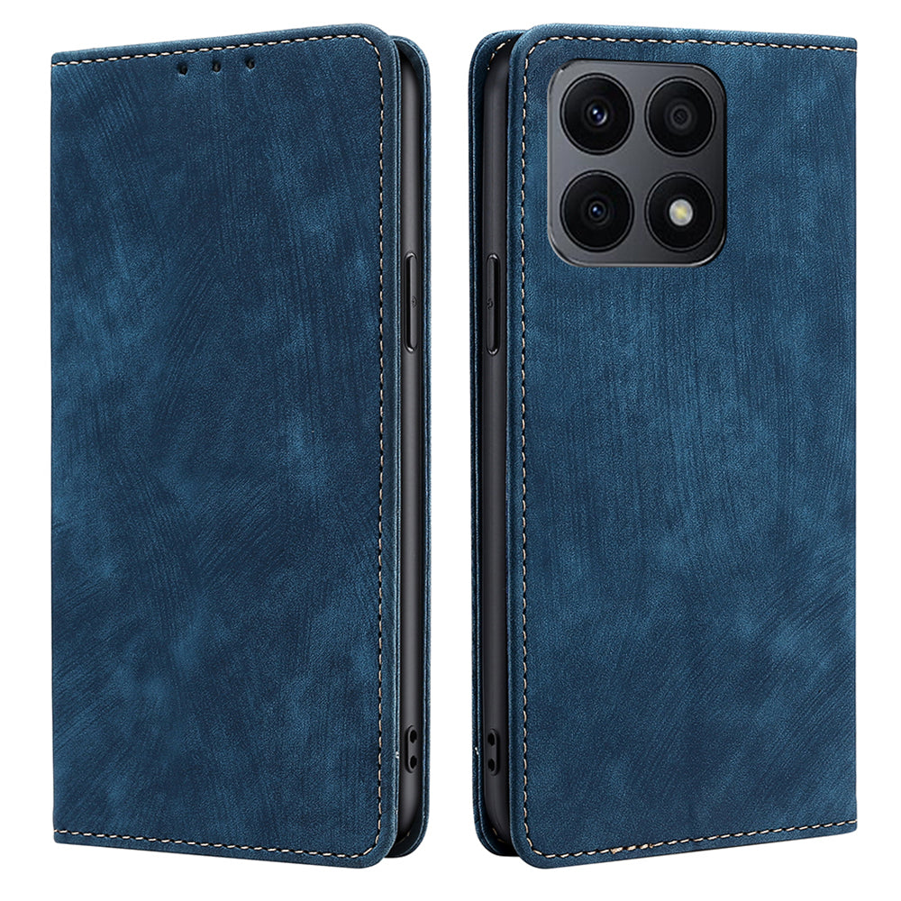For Honor X8a 4G Phone Protective Cover Magnetic Leather Wallet Phone Stand Case with RFID Blocking Function