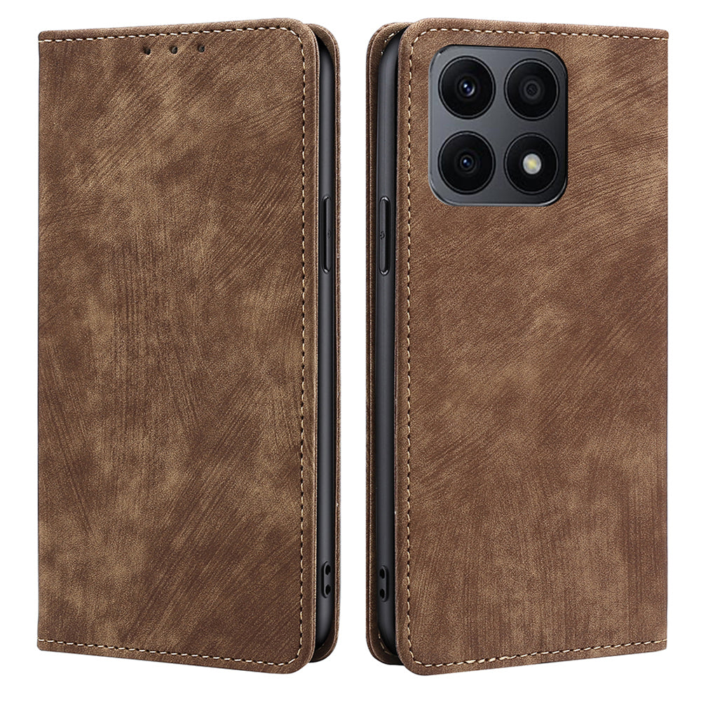 For Honor X8a 4G Phone Protective Cover Magnetic Leather Wallet Phone Stand Case with RFID Blocking Function