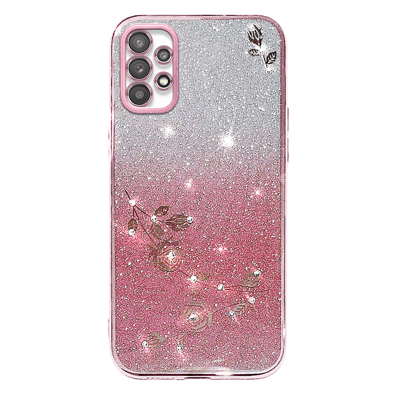 For Samsung Galaxy A53 5G Gradient Glitter TPU Cover Flower Rhinestone Decor Anti-drop Phone Case