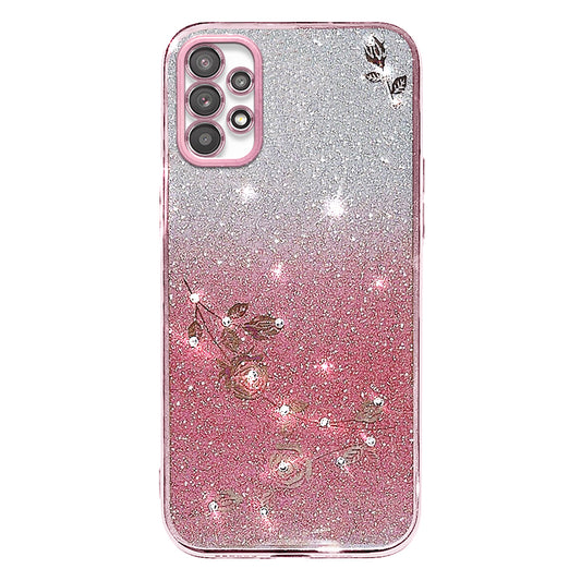 For Samsung Galaxy A53 5G Gradient Glitter TPU Cover Flower Rhinestone Decor Anti-drop Phone Case