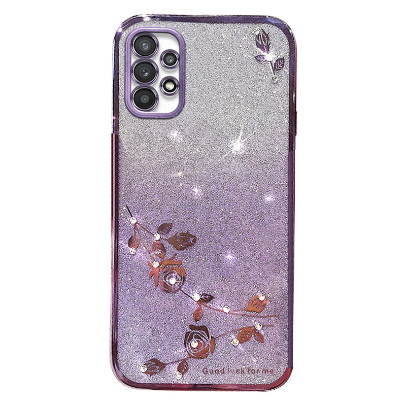 For Samsung Galaxy A53 5G Gradient Glitter TPU Cover Flower Rhinestone Decor Anti-drop Phone Case