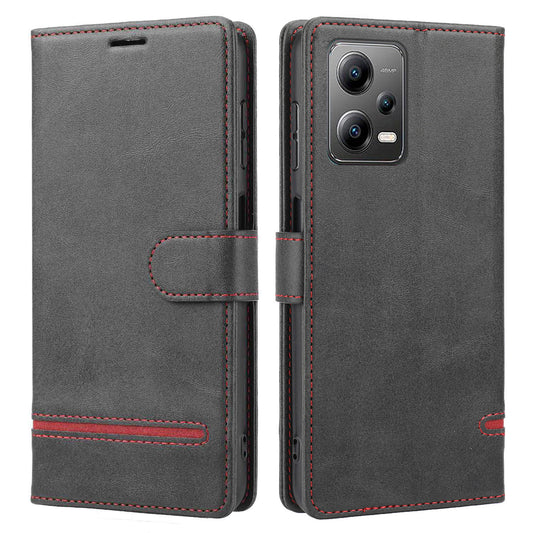 For Xiaomi Redmi Note 12 5G (Global) / (India) / (China)  / Poco X5 5G Horizontal Line Leather Case Stand Wallet Cover