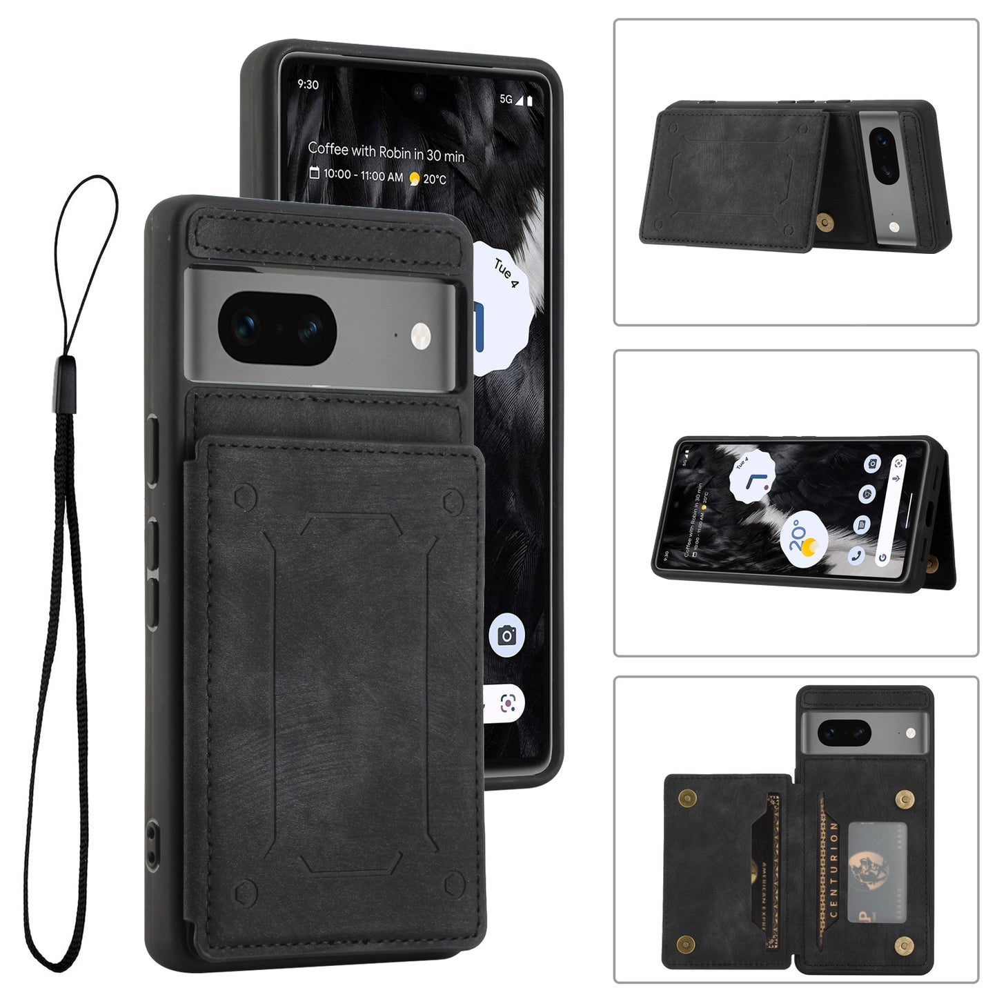 For Google Pixel 7 5G Dual Card Holder PU Leather Coated TPU Phone Case Kickstand Magnetic Cover