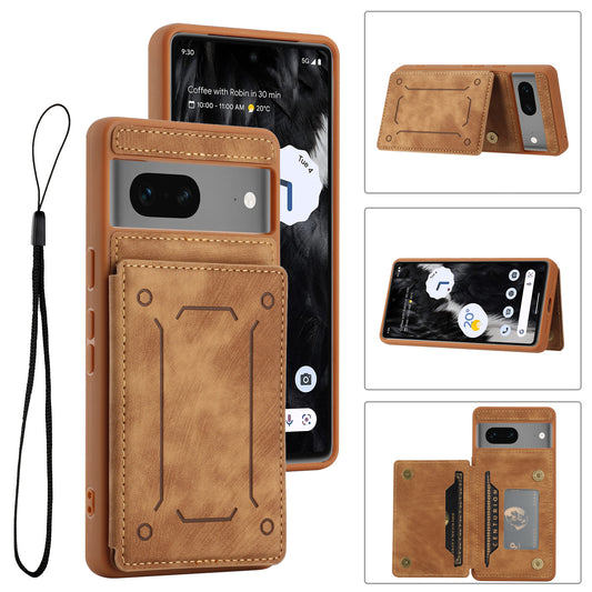 For Google Pixel 7 5G Dual Card Holder PU Leather Coated TPU Phone Case Kickstand Magnetic Cover