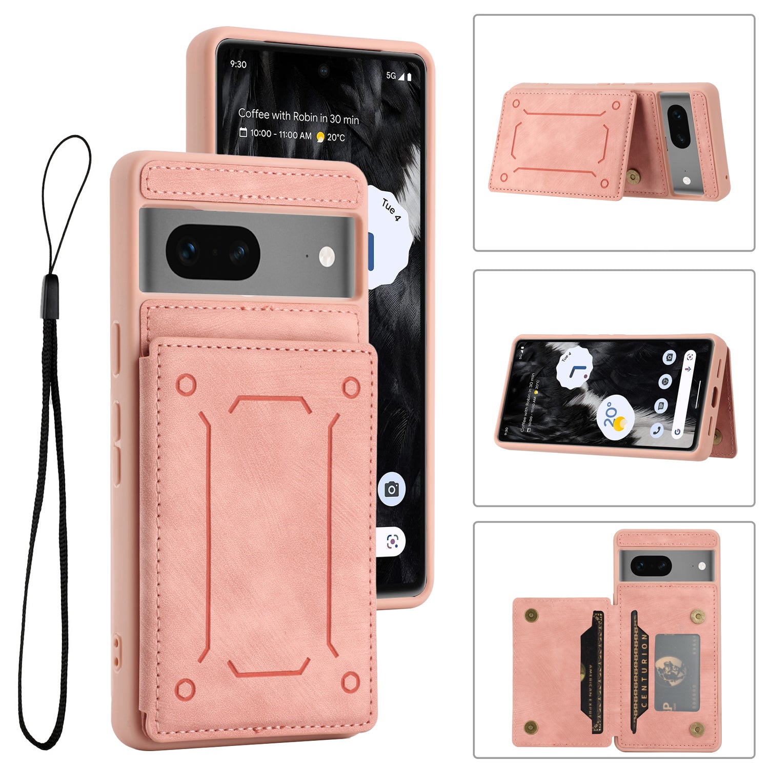 For Google Pixel 7 5G Dual Card Holder PU Leather Coated TPU Phone Case Kickstand Magnetic Cover