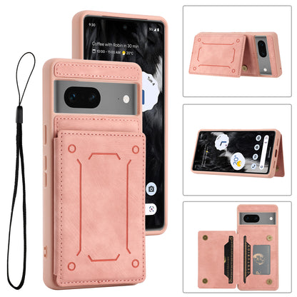 For Google Pixel 7 5G Dual Card Holder PU Leather Coated TPU Phone Case Kickstand Magnetic Cover