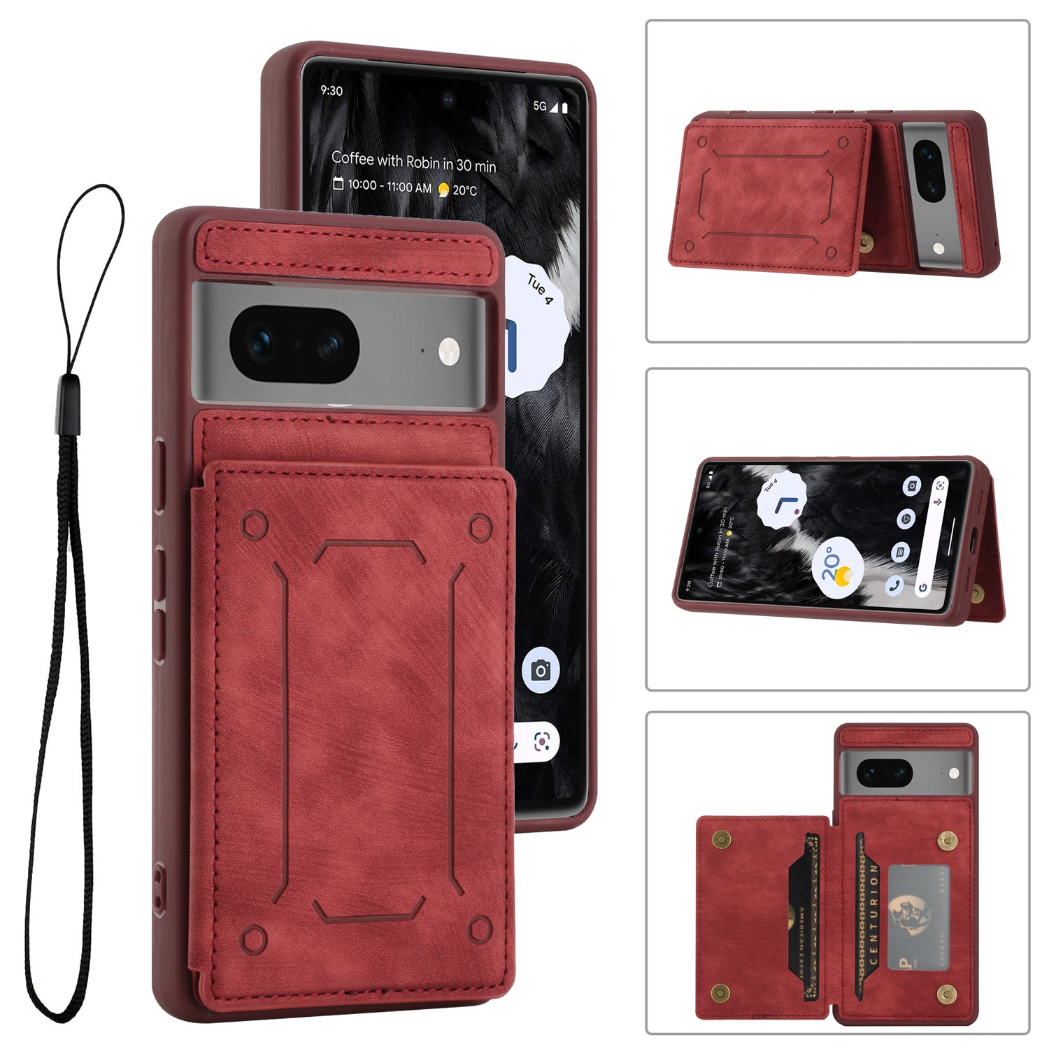 For Google Pixel 7 5G Dual Card Holder PU Leather Coated TPU Phone Case Kickstand Magnetic Cover