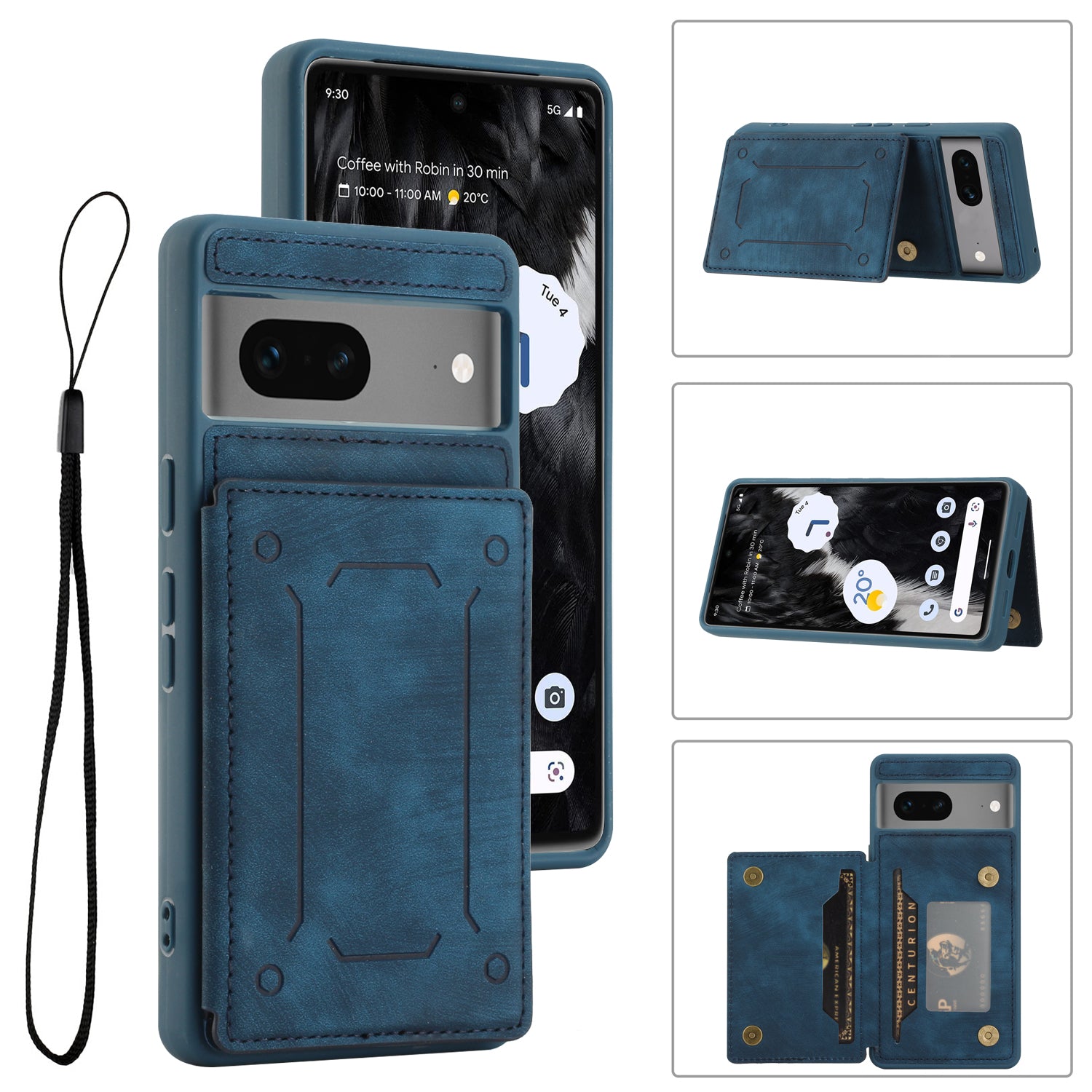 For Google Pixel 7 5G Dual Card Holder PU Leather Coated TPU Phone Case Kickstand Magnetic Cover