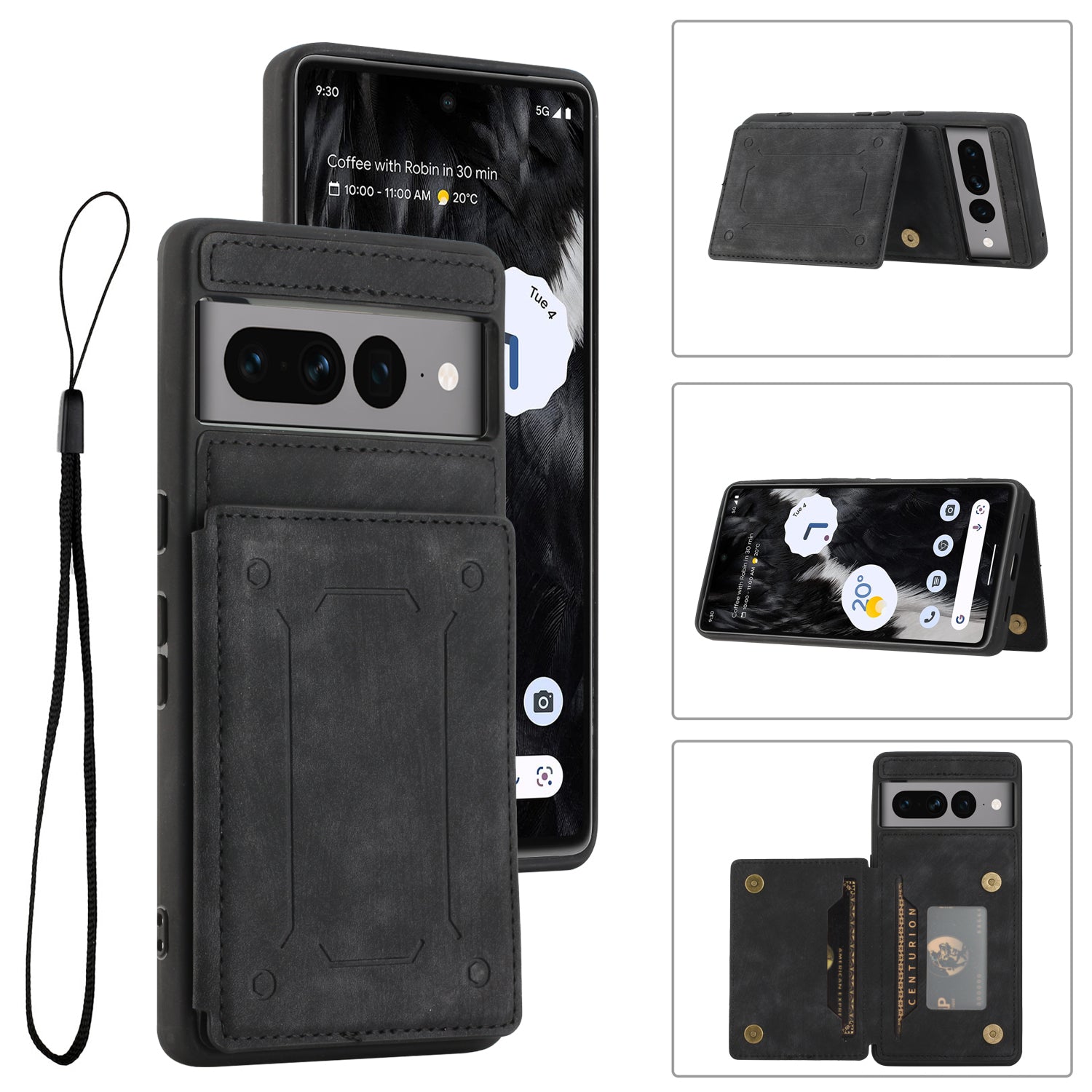 For Google Pixel 7 Pro 5G Phone Case with Kickstand Dual Card Holder PU Leather Coated TPU Magnetic Cover