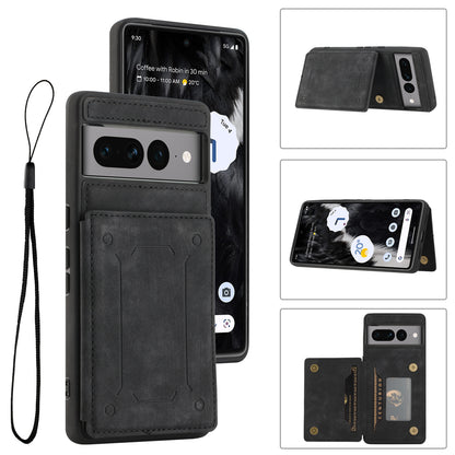 For Google Pixel 7 Pro 5G Phone Case with Kickstand Dual Card Holder PU Leather Coated TPU Magnetic Cover