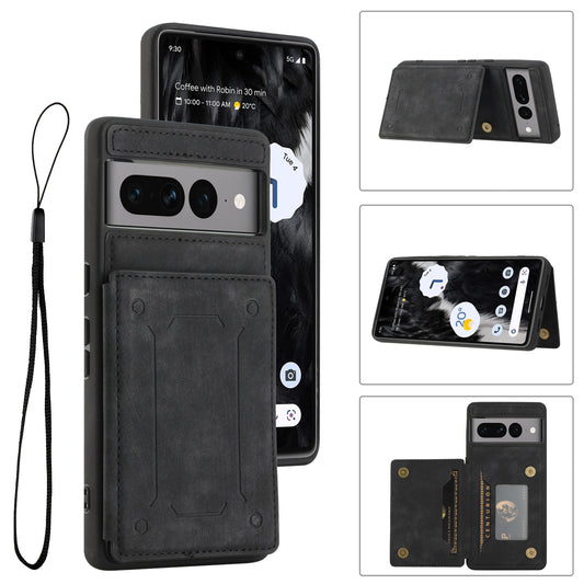 For Google Pixel 7 Pro 5G Phone Case with Kickstand Dual Card Holder PU Leather Coated TPU Magnetic Cover