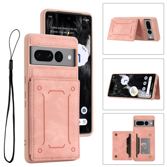 For Google Pixel 7 Pro 5G Phone Case with Kickstand Dual Card Holder PU Leather Coated TPU Magnetic Cover