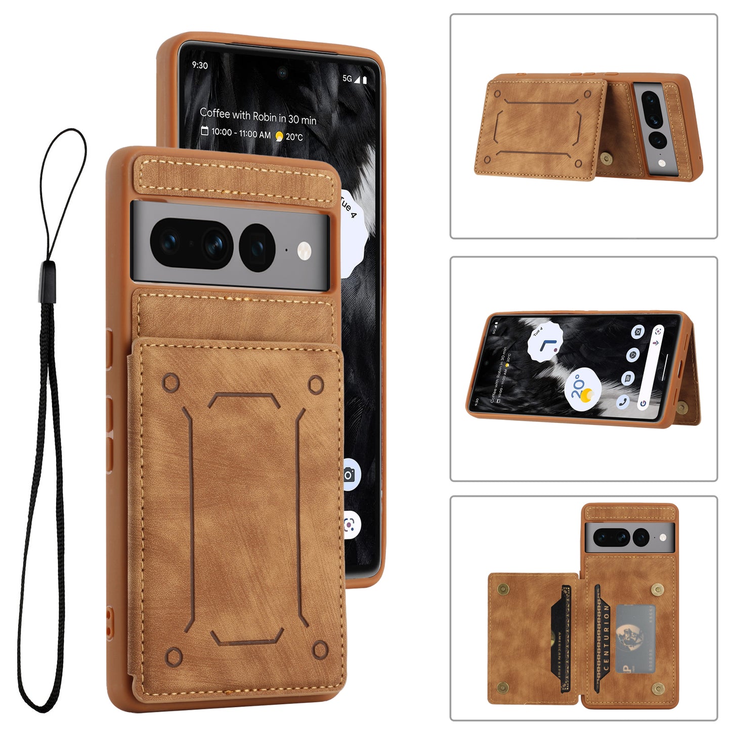 For Google Pixel 7 Pro 5G Phone Case with Kickstand Dual Card Holder PU Leather Coated TPU Magnetic Cover